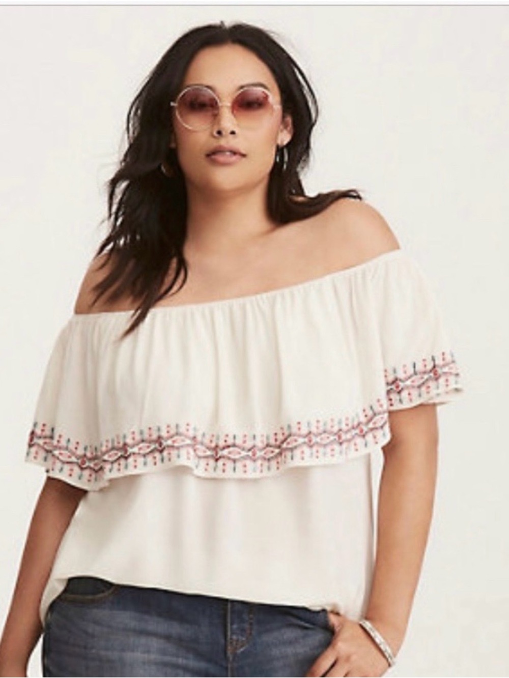 Torrid Cream Off-Shoulder Ruffle Blouse